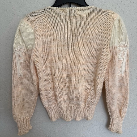 Vintage Bow Embroidered Surplice Knit Sweater Lambswool Angora Blend Cottagecore - Picture 3 of 5